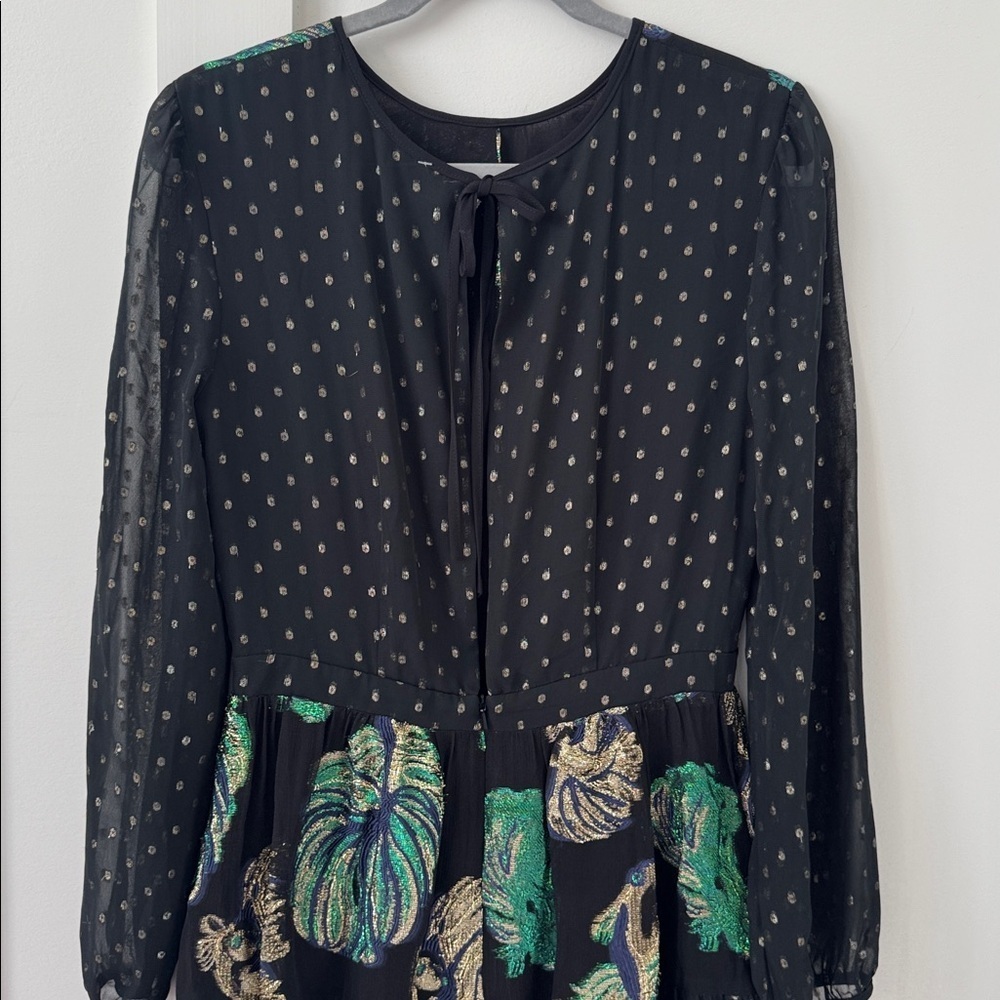 Cynthia Rowley Inverness Metallic Sheer Silk Mini Dress Black Fish Size 6 - Picture 8 of 13